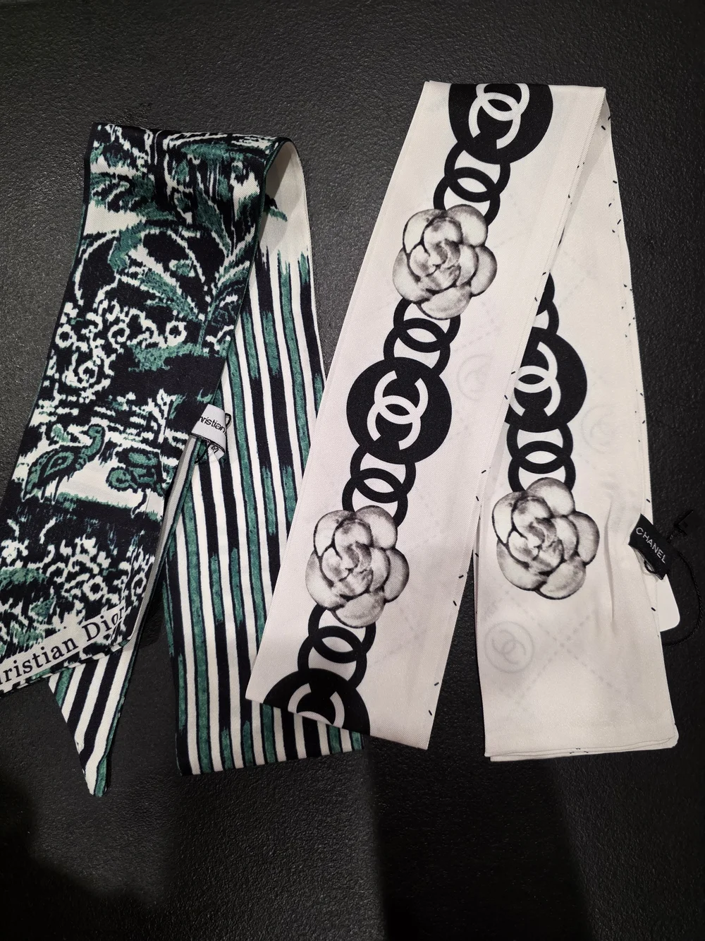 Designer Inspired White & Black Floral Chain Silk Scarf Set Of 2